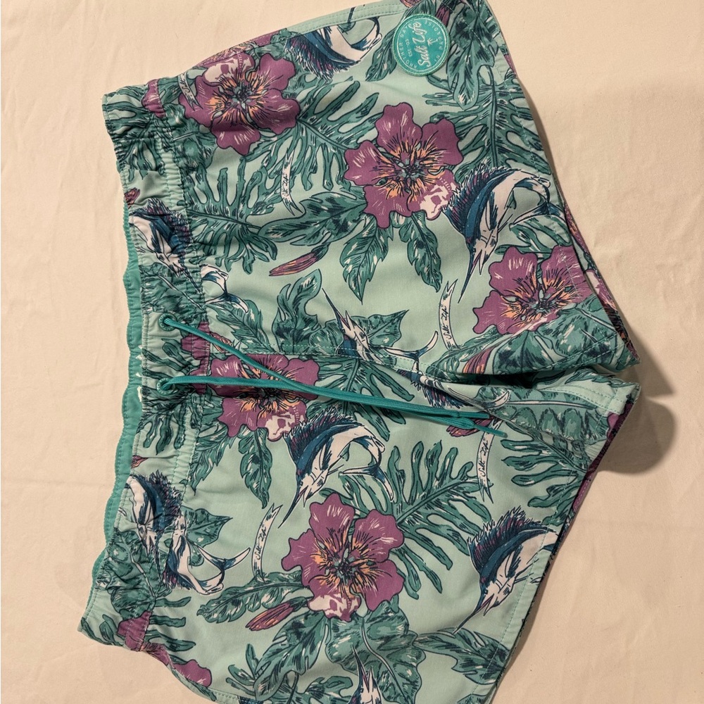 Lrg Green and Purple Athletic Shorts Vibrant Design